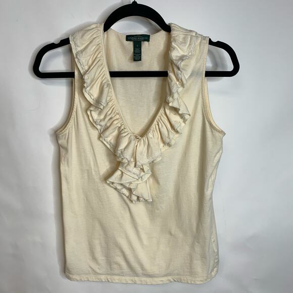 Lauren Ralph Lauren Cream Ruffle Sleeveless Blouse Sz Small - Picture 3 of 5